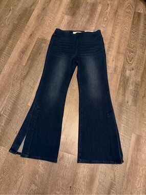 Soft Surroundings Dark Indigo Wide-Leg Flare Jeans with Side Slits